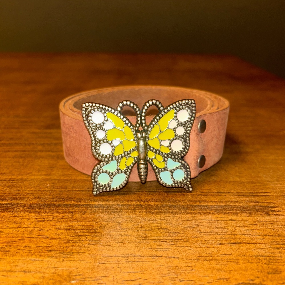 Fossil Butterfly Enamel Floral Leather Belt Size Large NWT - Picture 2 of 5